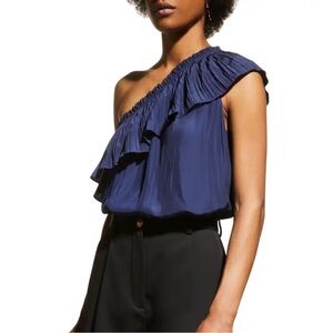 NWT Ramy Brook Rose Dark Blue One Shoulder Top size Large reg $295 #RAMYB31424